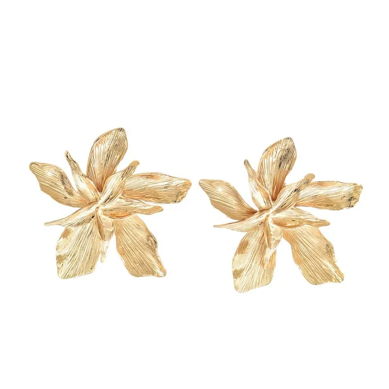 2025 New Vintage Metal Gold Color Flower Big Earrings For Women Fashion Floral Statement Earrings Jewelry Gift Wholesale image 6