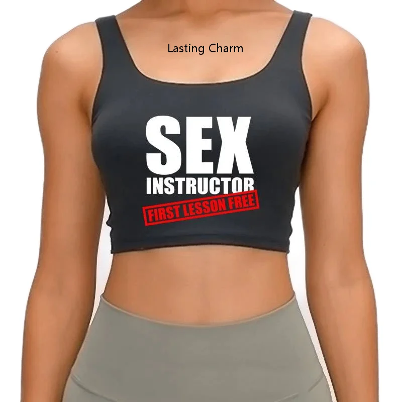 Lasting Charm Sex Instructor First Lesson Free Women Tank Top Round Neck Cotton Crop Top