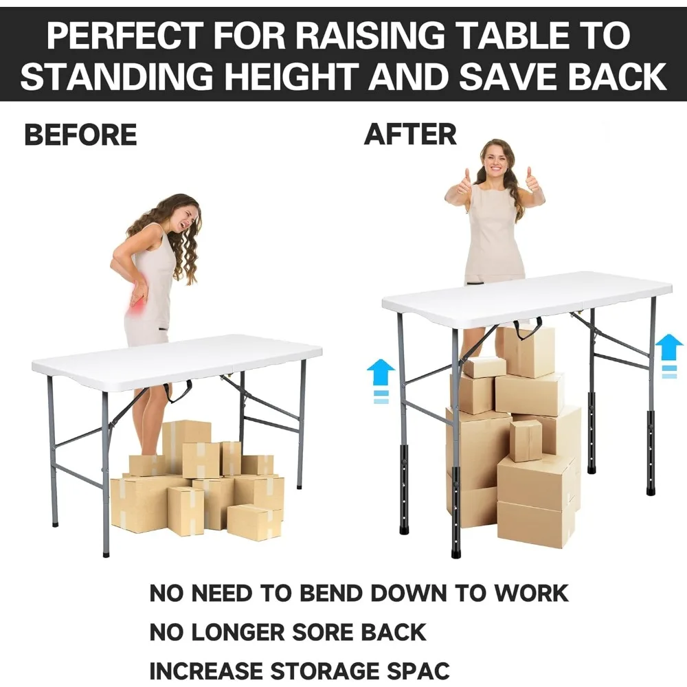 موسعات أرجل الطاولة القابلة للطي بأربعة مستويات قابلة للتعديل، معدن شديد التحمل، 8 عبوات، رفع الارتفاع للاستقرار والمتعدد الاستخدامات #4