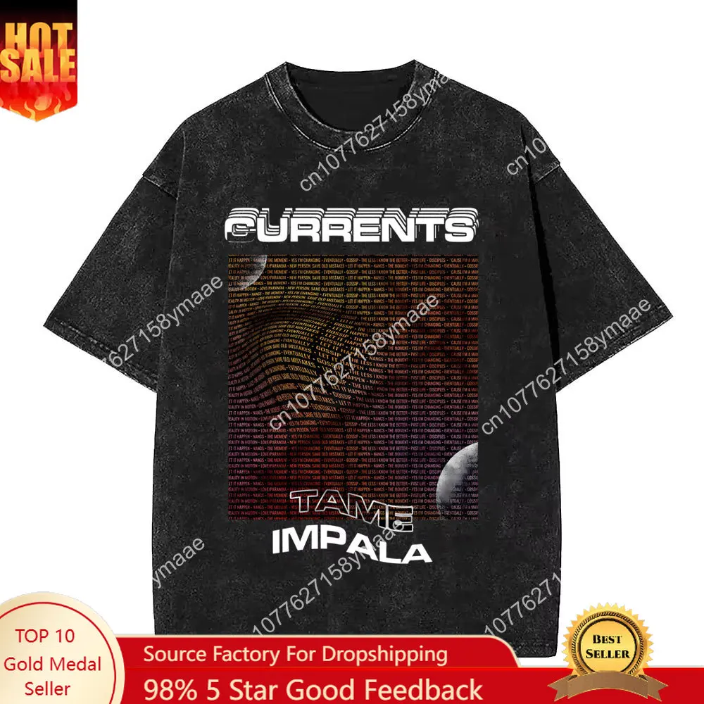 

Washed Vintage Tame Impala Graphic Print T-shirts Men's Clothing Pop Rock Band T-shirt Men Women Fashion Retro Oversized T Shirt