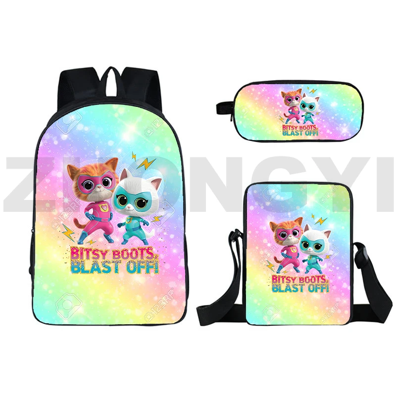 Popular Cartoon SuperKitties Backpack 3D Anime Women School Bag 16 Inch Big Bagpack Travel for Girl Bookbag 3 In 1 Shoulder Bag