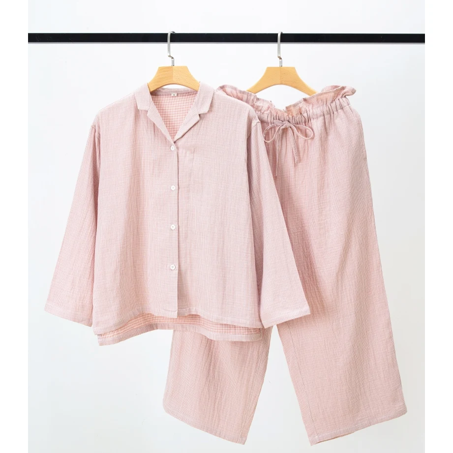 musha-spring-summer-new-pure-cotton-double-layer-gauze-loose-wide-leg-home-clothes-set-comfortable-breathable-sleepwear