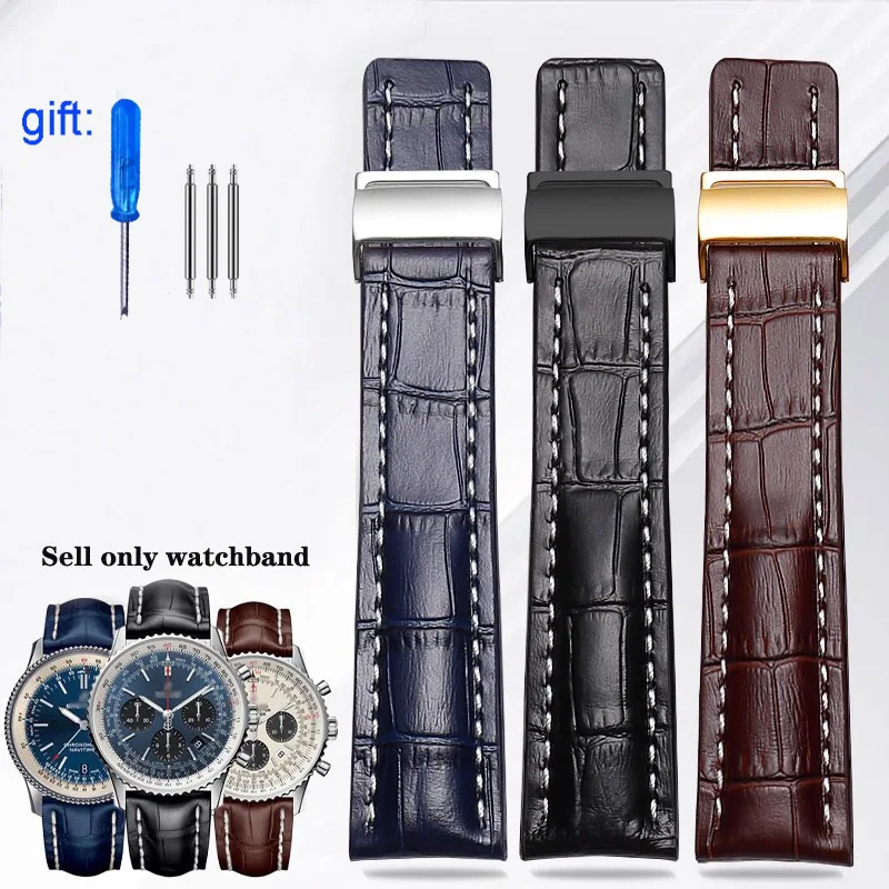 For Breitling Watch Strap Aviation Timing Cross Ocean Avenger Challenger Culture Cowhide Men's Watch accessories Band 22mm 24mm