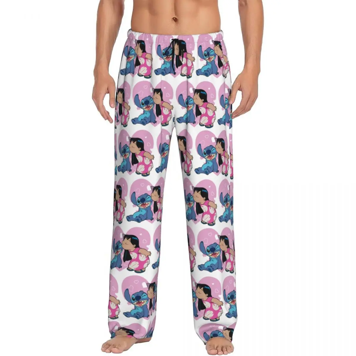 Custom Lilo Stitch Cartoon Anime Manga Pajama Pants Sleepwear for Men Elastic Waistband Sleep Lounge Bottoms with Pockets