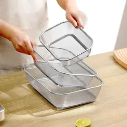 Ins Square Drain Basket Thickened Stainless Steel Rice Washing Basin Simple Hollow Out Fruit Snack Plate Sundries Organizing B