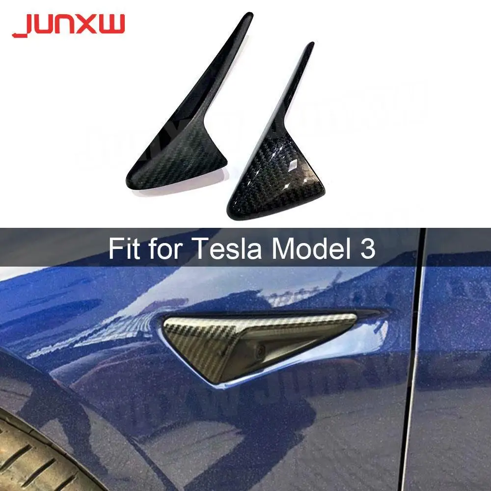 

2PCS Carbon Fiber Front Side Camera Fender Marker Cover Side Grille Trim Badge Stickers For Tesla Model 3 S X 2013-2019