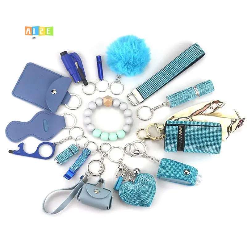 

A12E-Keychain Pendant Set For Woman With Pom Pom Ball,Lip Balm Lanyard,Whistle,Travel Bottle Holder,Bottle Open
