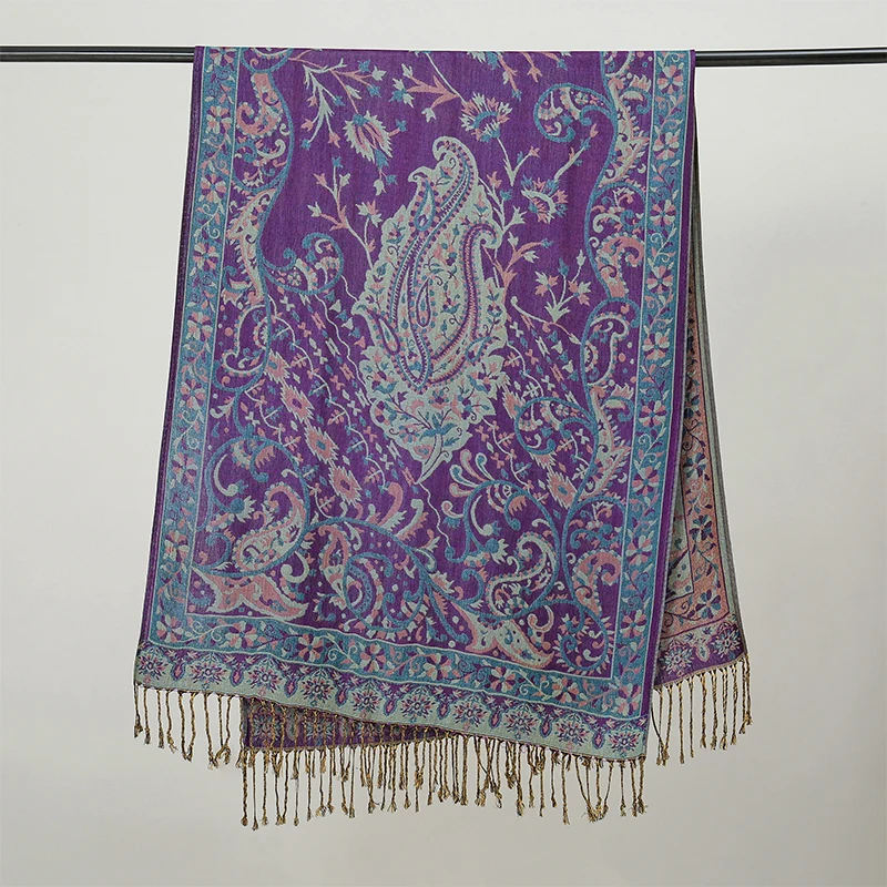 Xale grosso de caxemira para mulheres, cachecol jacquard retrô, estilo étnico, envoltório quente de pescoço, pashmina floral, exterior, inverno