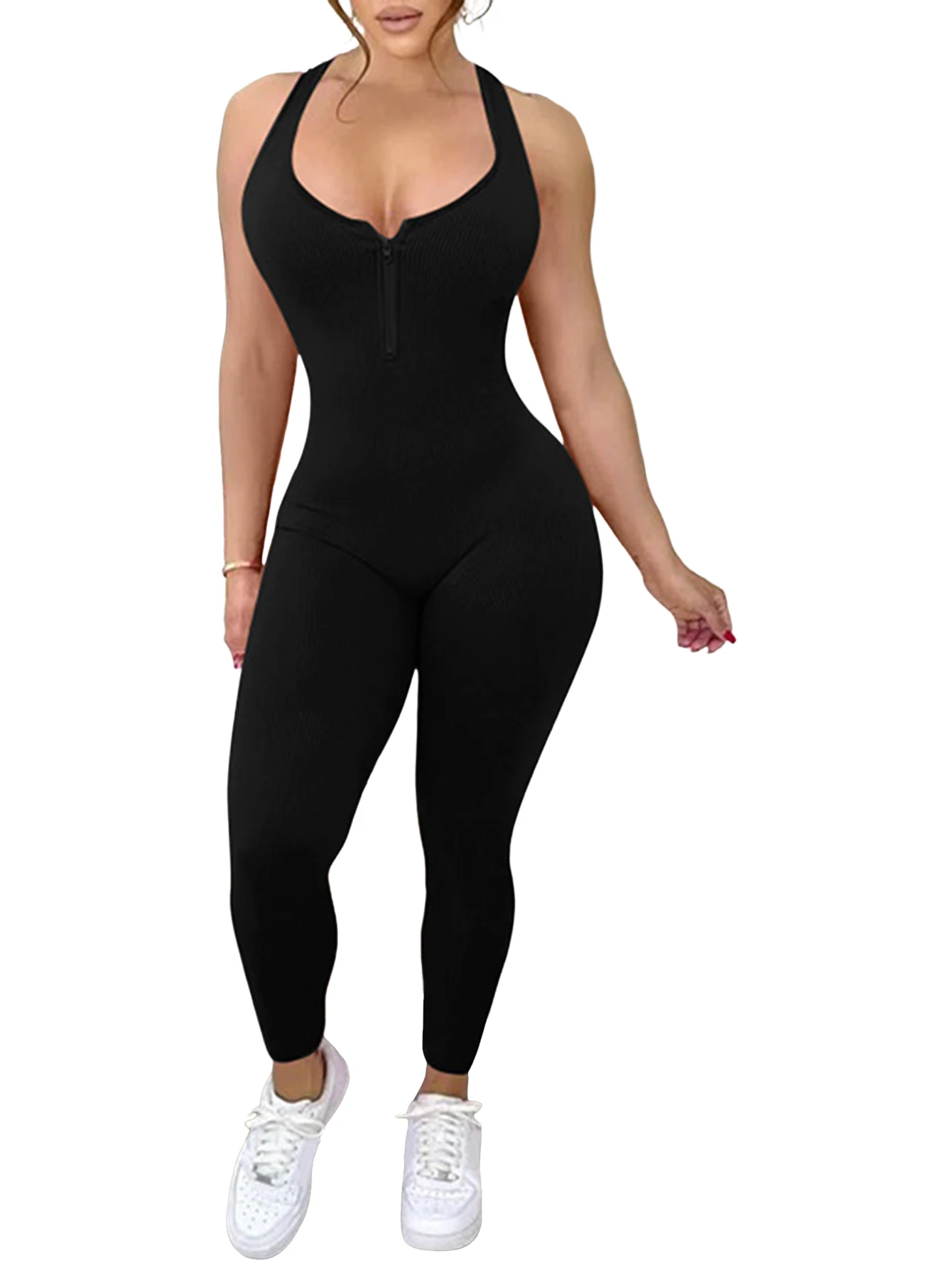 

Women Jumpsuit Sports Zipper Sleeveless Women Bodysuit Gym Outfit Female Yoga Romper Sports Gym JumpSuits