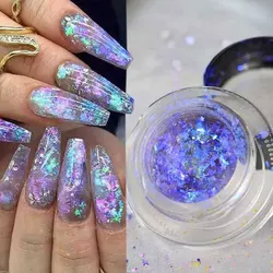 1jar Ice Crystal Aurora Nail Opal Flakes Sparkly Iridescent Nail Powder Holographic Opal Nail Sequins Nal Art Rubbing Dust YT%82