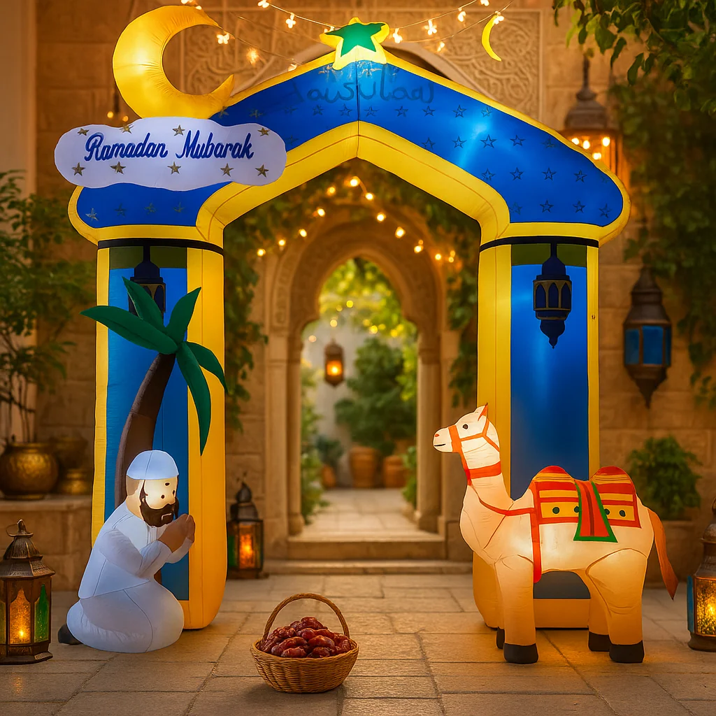 10피트 라마단 무바라크 아치형 풍선 장식, 별, 야자수, 기도하는 사람, 낙타, 이슬람 용품, 라마단 야외용 풍선