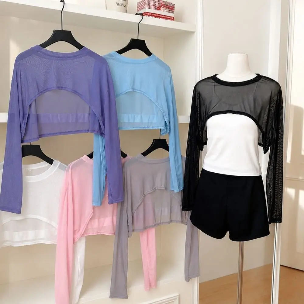 Skin Friendly Mesh Sun Protection Cover Up Casual Breathable Mesh Shrug Top Short Chiffon Layering Top Outdoor
