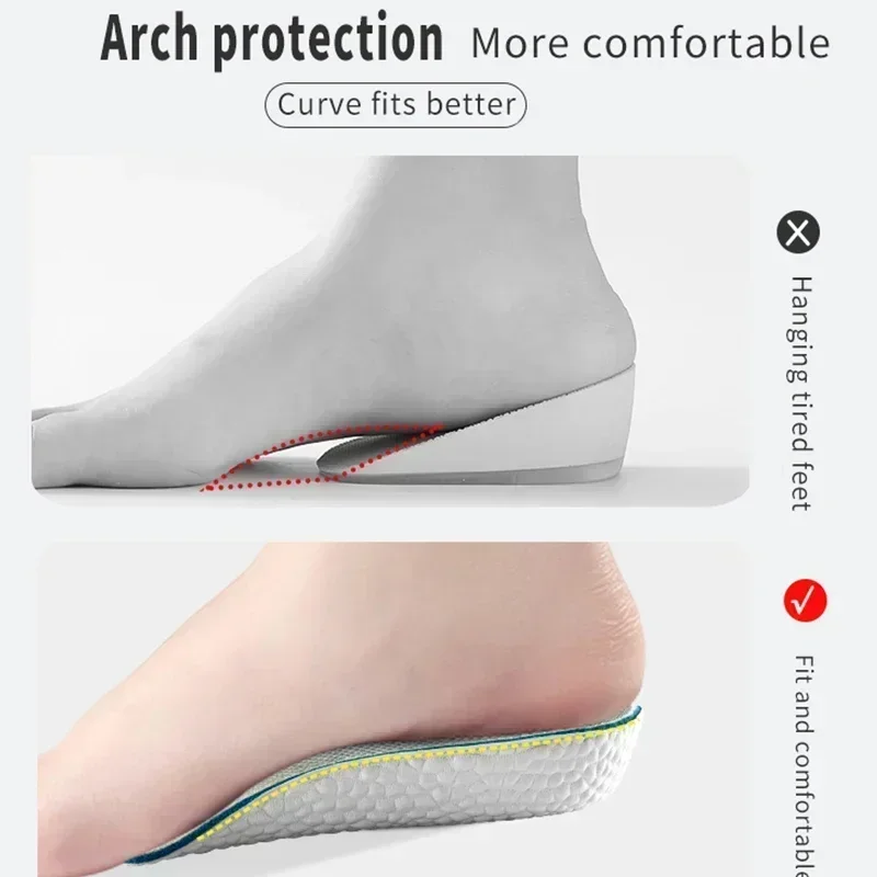 Memory Foam Height Increase Insoles Men Women Shoes Flat Feet Arch Support Orthopedic Insoles Sneakers Soft Shoe Pads Heel Lift