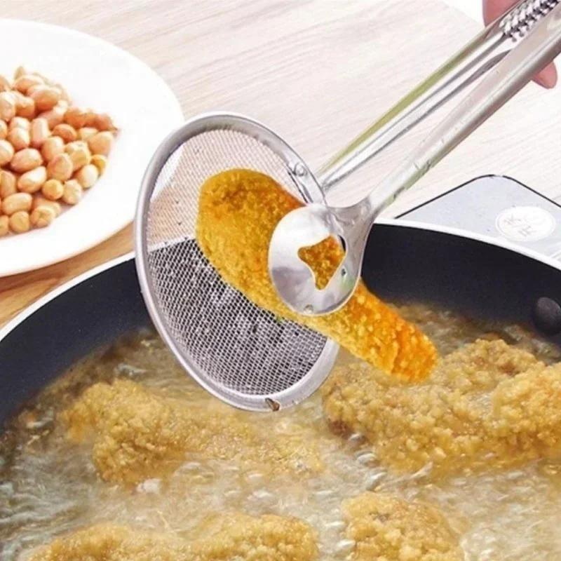 High Quality Creative Filter Spoon with Clip Multi-functional Stainless Steel Colander Oil-Frying Filter Fried Food Clip