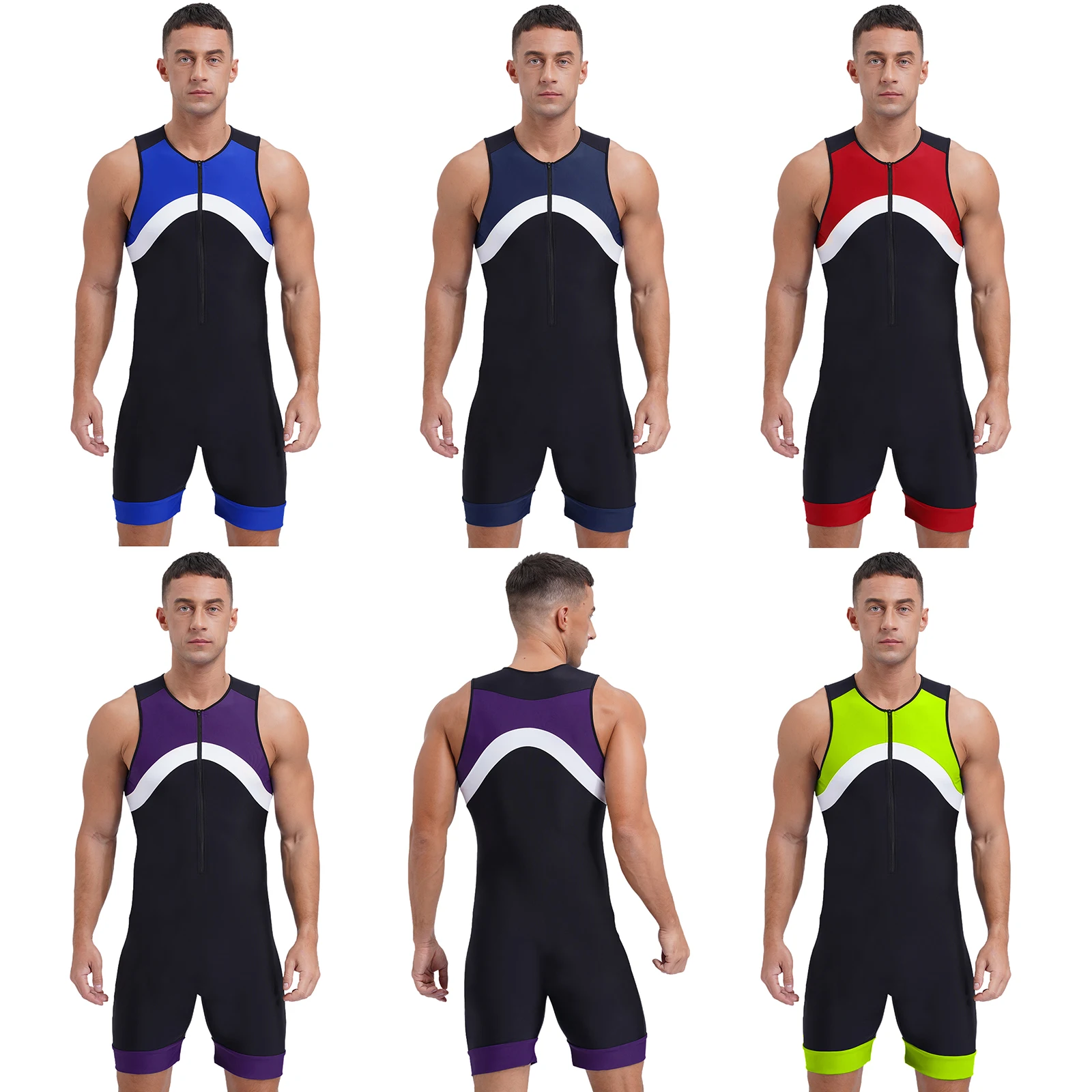 Heren Atletisch Eendelig Badpak Met Rits Shorty Wetsuit Upf 50 + Patchwork Zwemkleding Surfen Duikpak Badpak