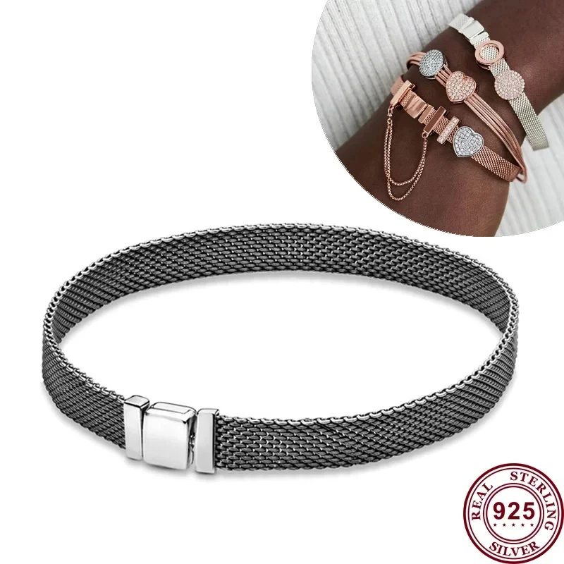 Hot Selling 925 Silver Reflexions Series Woven Mesh Original Women's Logo Multi Loop Watch Bracelet Wedding DIY Charm Jewelry