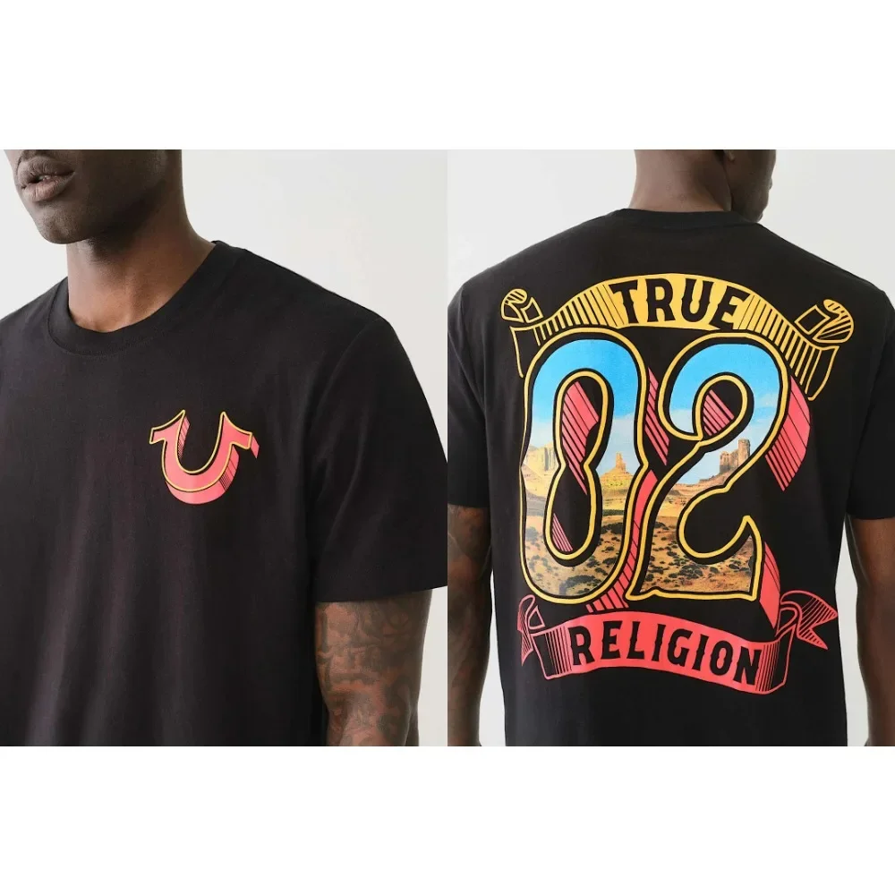 True Religion T-shirt Men Women Short Sleeves Vintage Casual Cotton Loose Crew Neck T Shirt Tops Printed Kids Tees Clothing