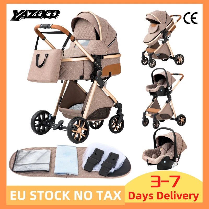 Cochecito de bebé 3 en 1, cochecito de bebé ligero de paisaje alto, sistema de viaje con marco de aluminio y asiento de coche para recién nacido