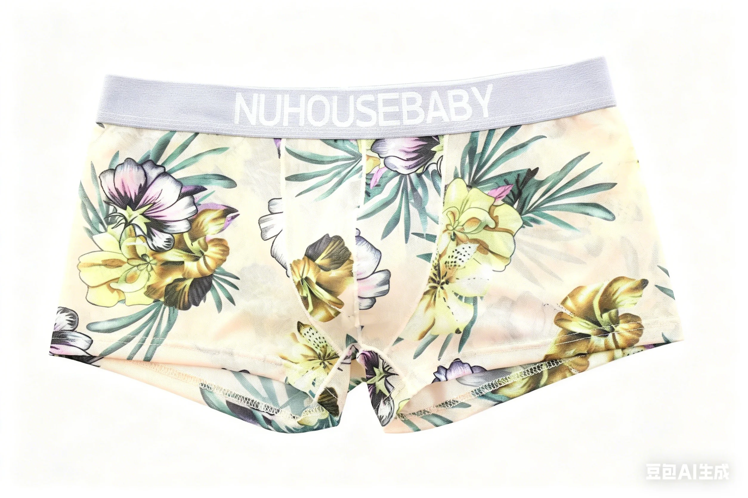 Men's Floral Print Mesh Boxer Briefs Sexy Transparent Underwear Slim Fit Korean Style Boxer Shorts Youth Fashion Boxy Underpants