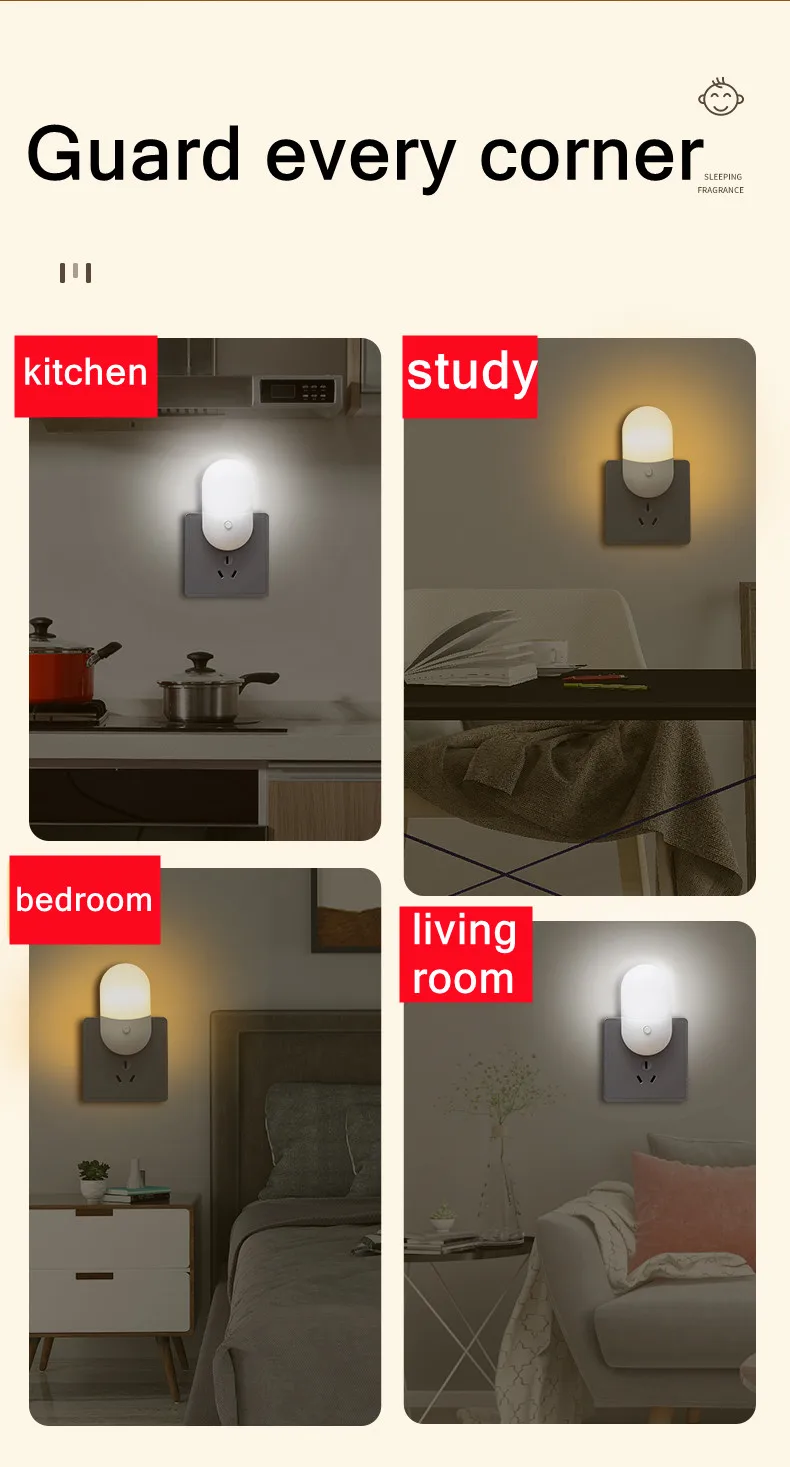 Energy Saving 3W Night Light Plug-in LED Socket Lamp Indoor Lighting Bedroom Night Bedside Lamp US/EU Two-color