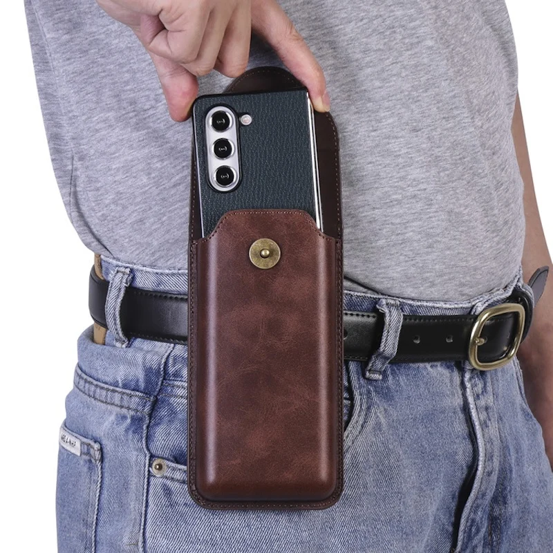 

Cow Leather Belt Clip Phone Case Men Waist Bag For Samsung Galaxy Z Fold 6 5 4 3 5G Fold6 Fold5 Fold4 Fold3 Holster Pouch Cover