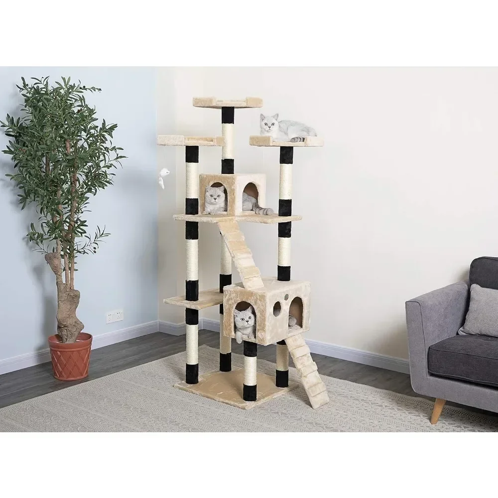 Cat Tree, Scratch Tree for Cats Toys Beige/Black Cats Pet Products Tower Things Toy Goods Scratching