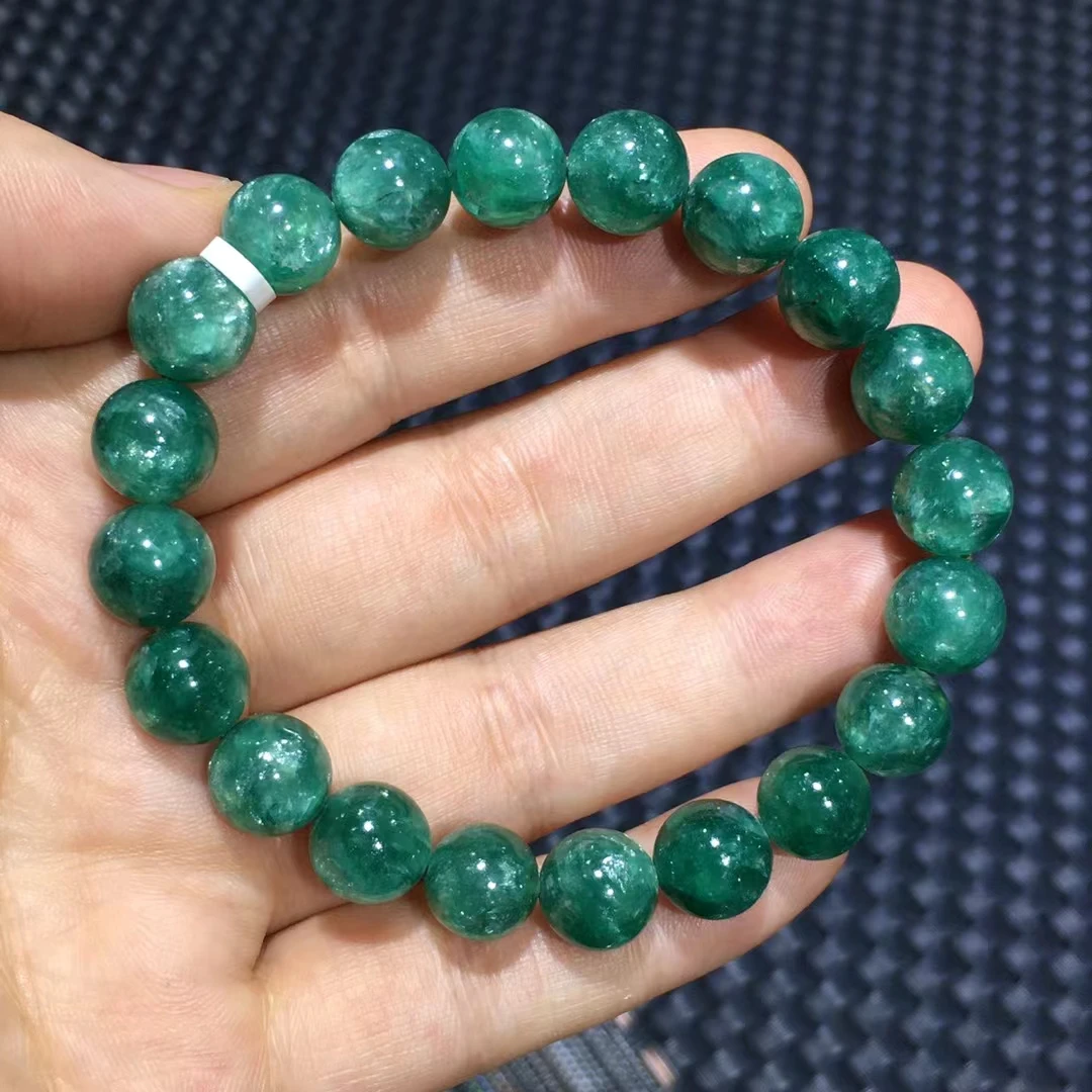 

Natural Green Emerald Gemstone Round Beads Bracelet 10.3mm Women Rarest Qinglong Mica Green Emerald Jewelry AAAAAAA