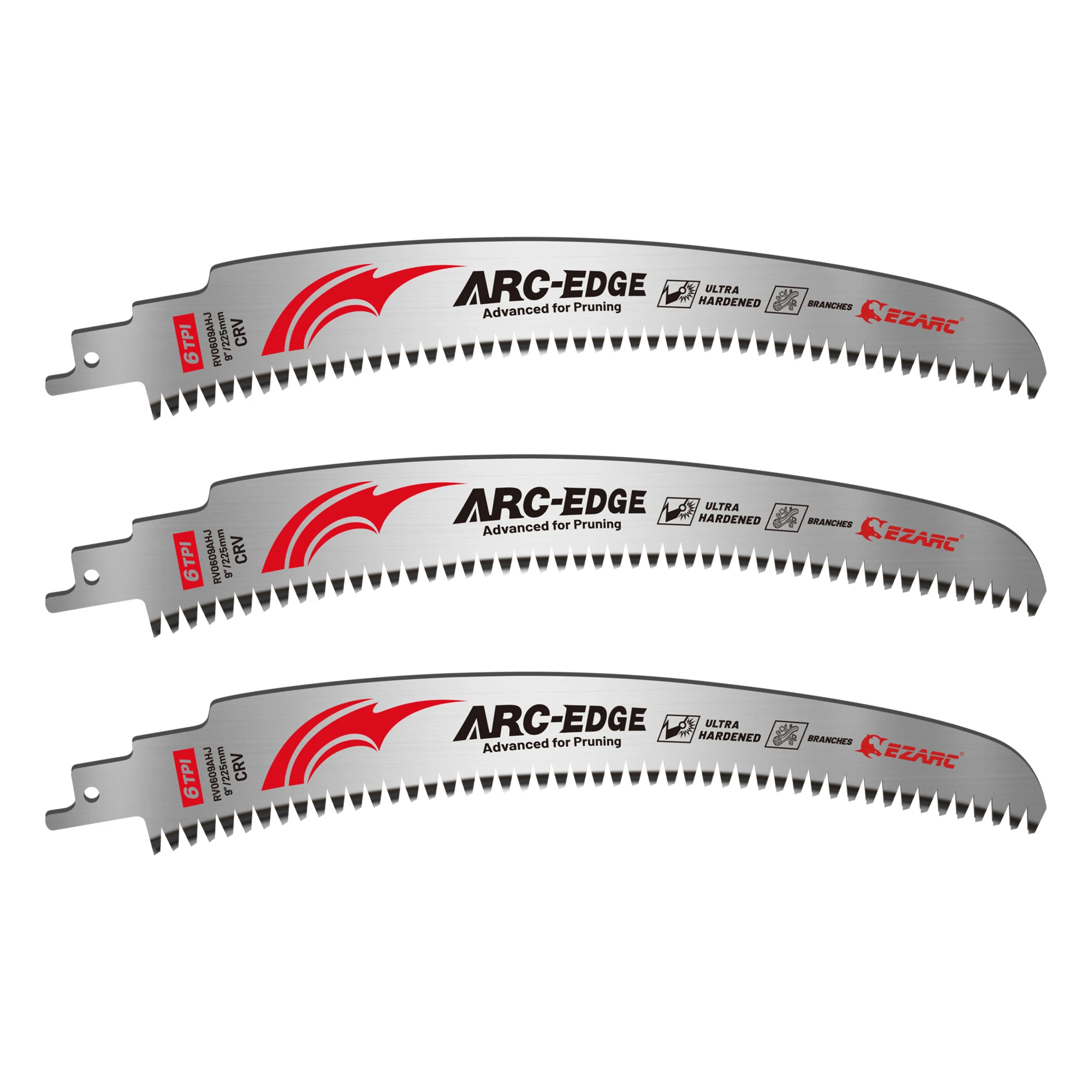 EZARC Wood Pruning Saw Blades 9-Inch(225mm), 3Pcs Japanese Teeth Arc Edge Reciprocating Saw Blades 6TPI for Tree Trimming
