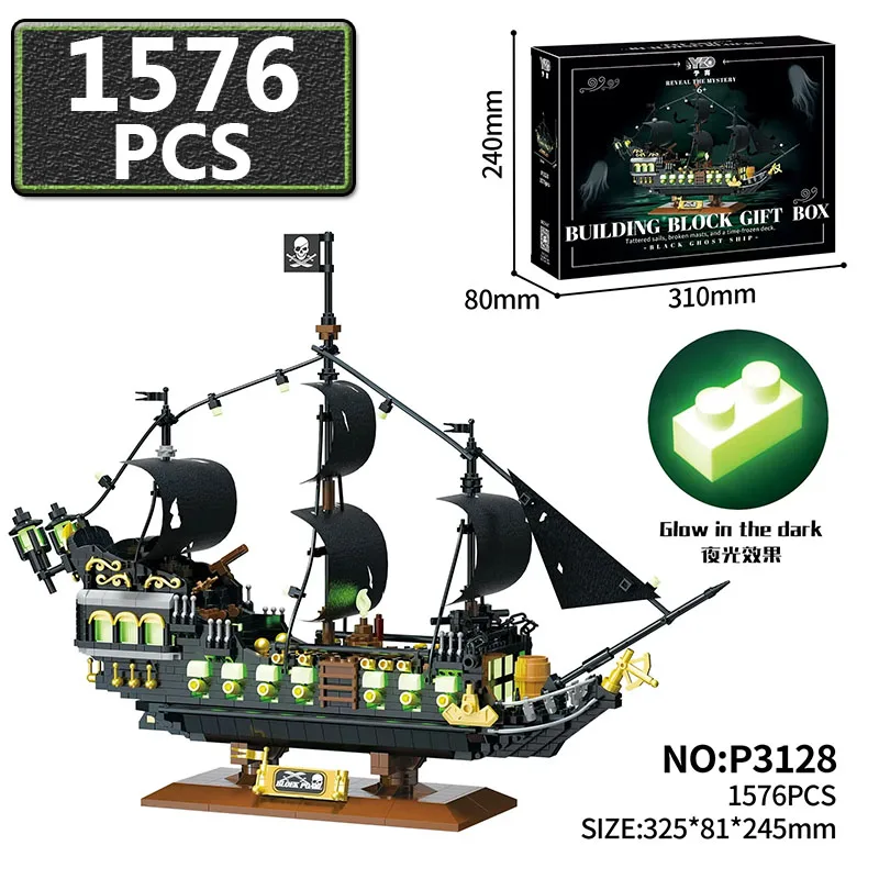 

Europe Medieval Pirate Ships Series Micro Assembly Noctilucent Building Blocks Captain Bricks Toy Ghost Pirate Ship Child Gift