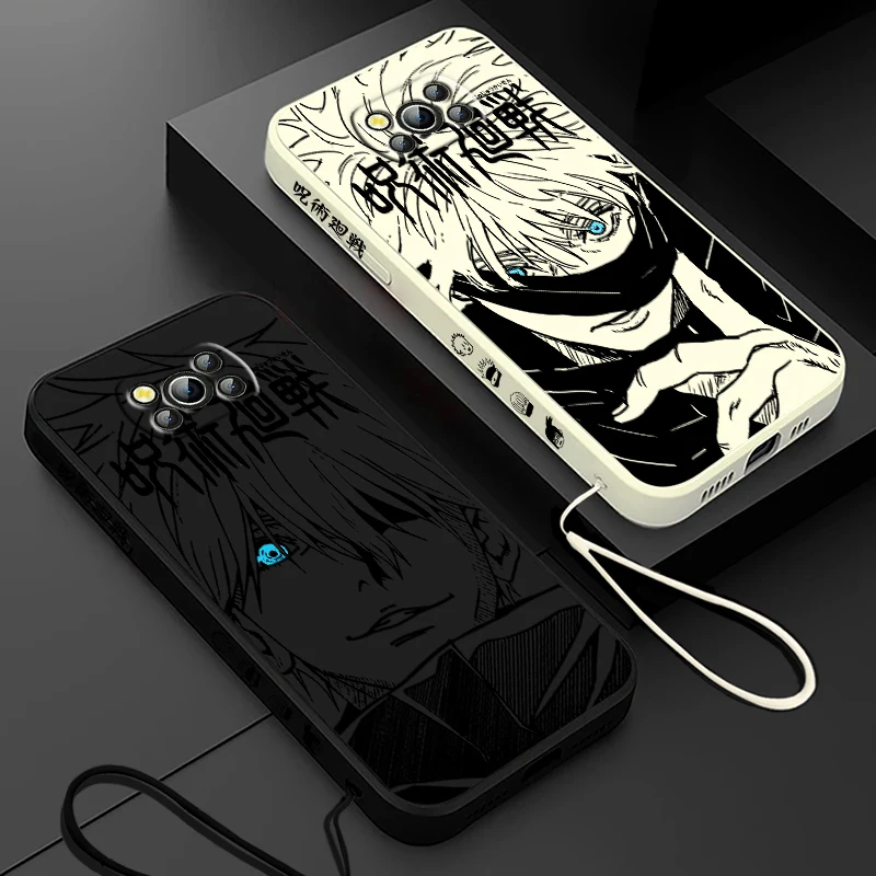 Jujutsu Kaisen Gojo Anime For Xiaomi Poco Cover For X4 X3 F4 NFC M6 M5 M4 M3 GT S Pro 4G 5G Liquid Left Rope Phone Case