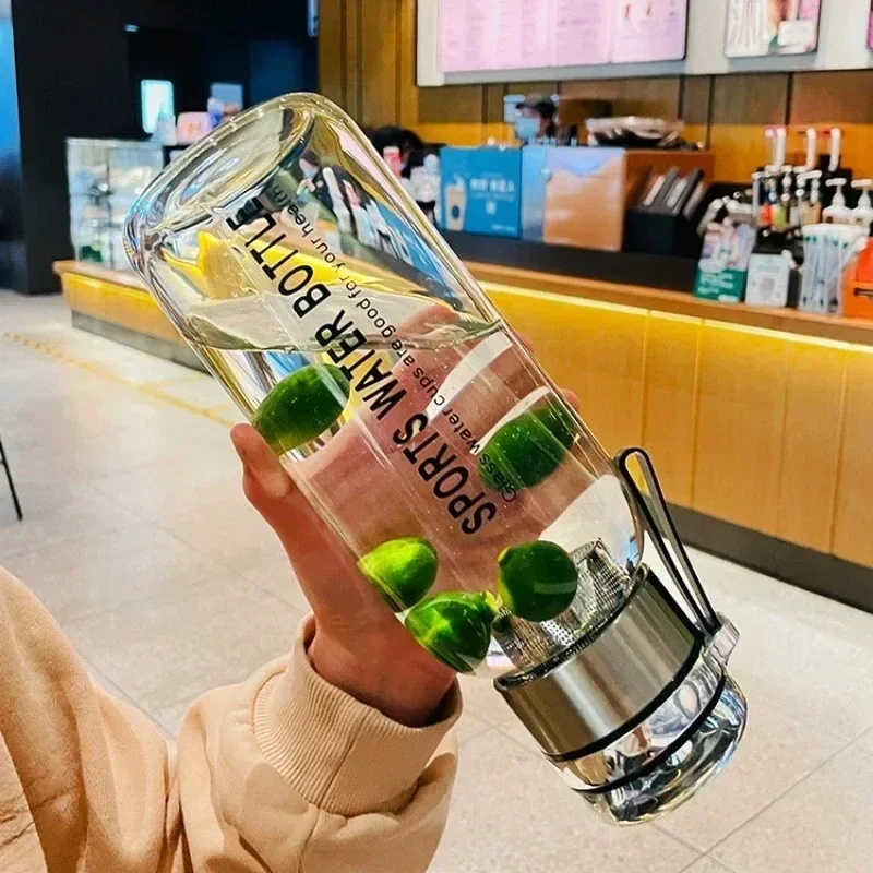 

750/1000ML Large Capacity Glass Water Bottle Transparent Milk Juice Cup Outdoor Portable Leakproof Drinkware Tea Water Bottle