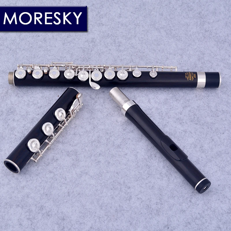 MORESKY-Open Hole Ebony Flute, 17 Holes, Silver Plated, E Key, Grenadilla Wood, Professional Flute MFL-201