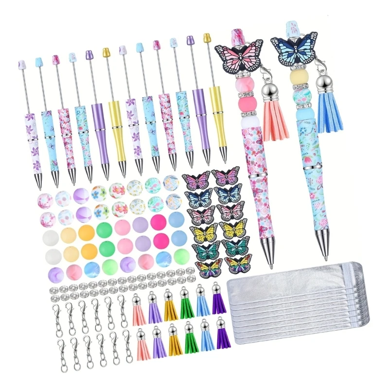 Kids Student Black Inks Rollerball Pen DIY Beaded Pen Plastic Beadable Pen Office School Pen Supplies Bead Ballpoint Pen