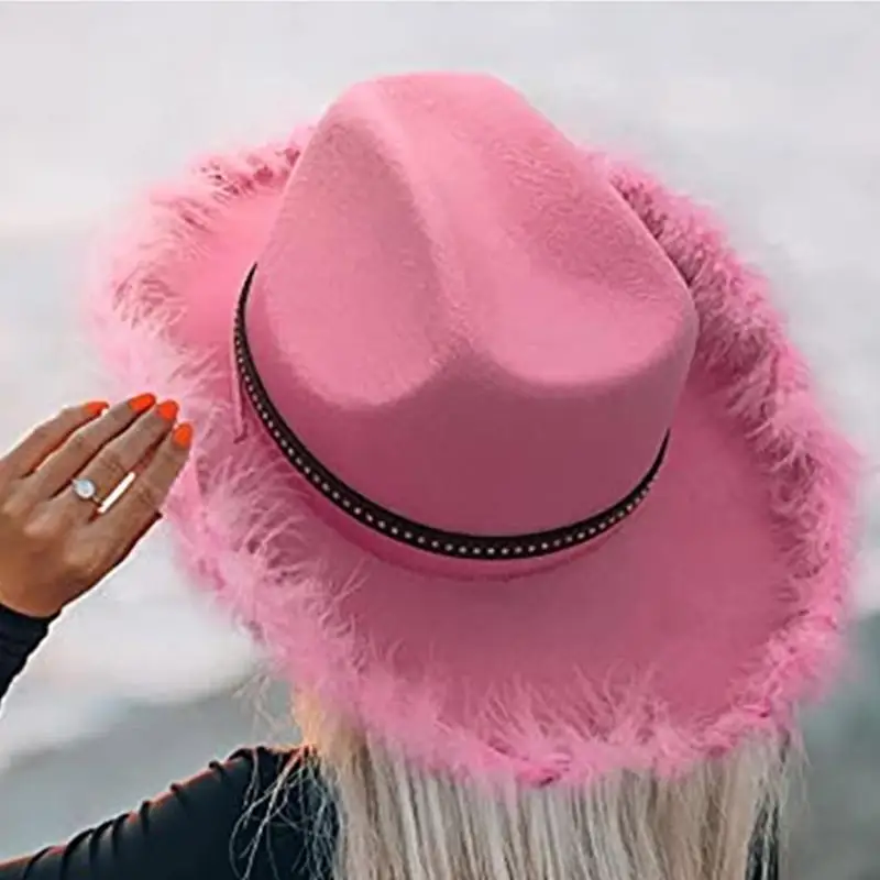 P9FE Cowboyhut, pelzige Federn, Ritterhut für Disco, Haus, Cocktailpartys, Urlaub, pelzige Federn für Komiker, Schauspieler