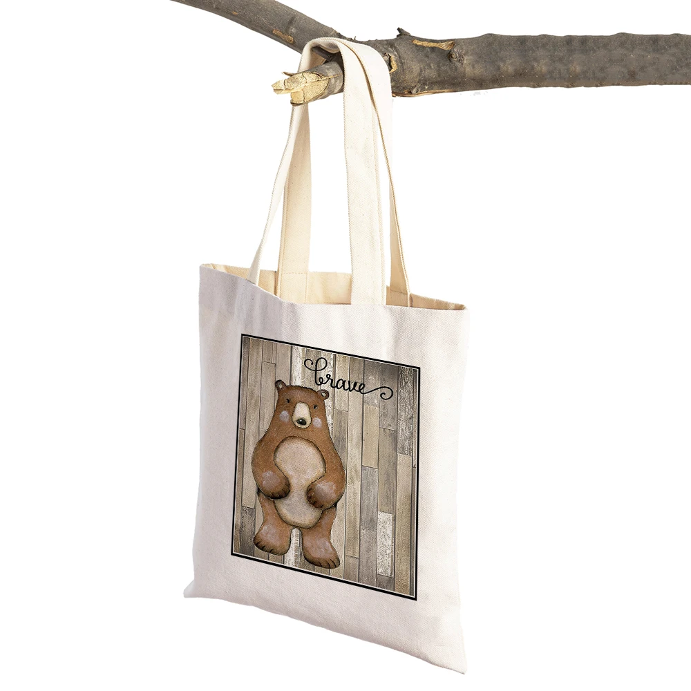 Nordic Casual Colorful Fox Owl Cute Cartoon Animal Women Supermarket Shopper Bag Foldable Reusable Canvas Shoulder Shopping Bags image 2