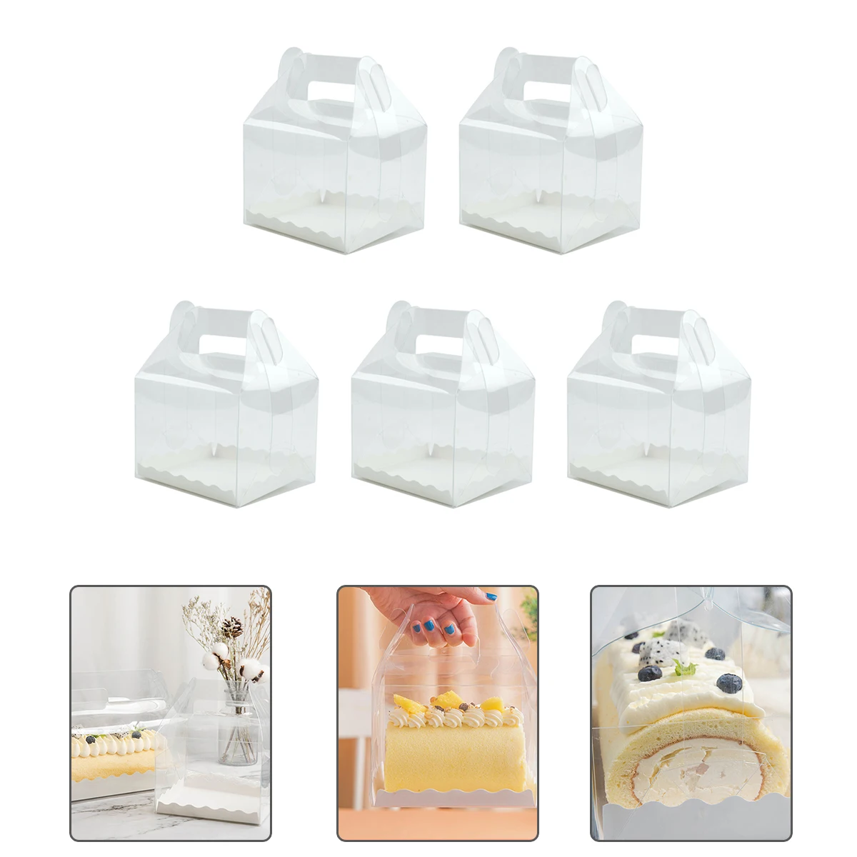 

5pcs Premium Food Grade Pet Cake Roll Boxes Transparent Dessert Packaging Containers With Handle For Cookies Chocolate Wedding