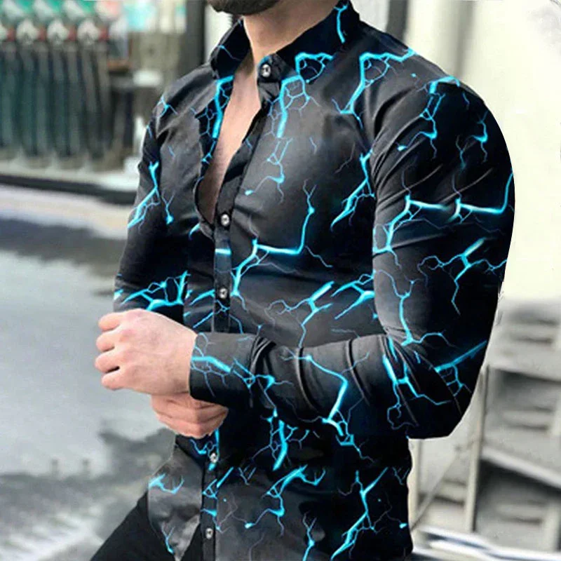 Camisas de manga larga 3D para hombre, ropa de calle informal a la moda, primavera y otoño