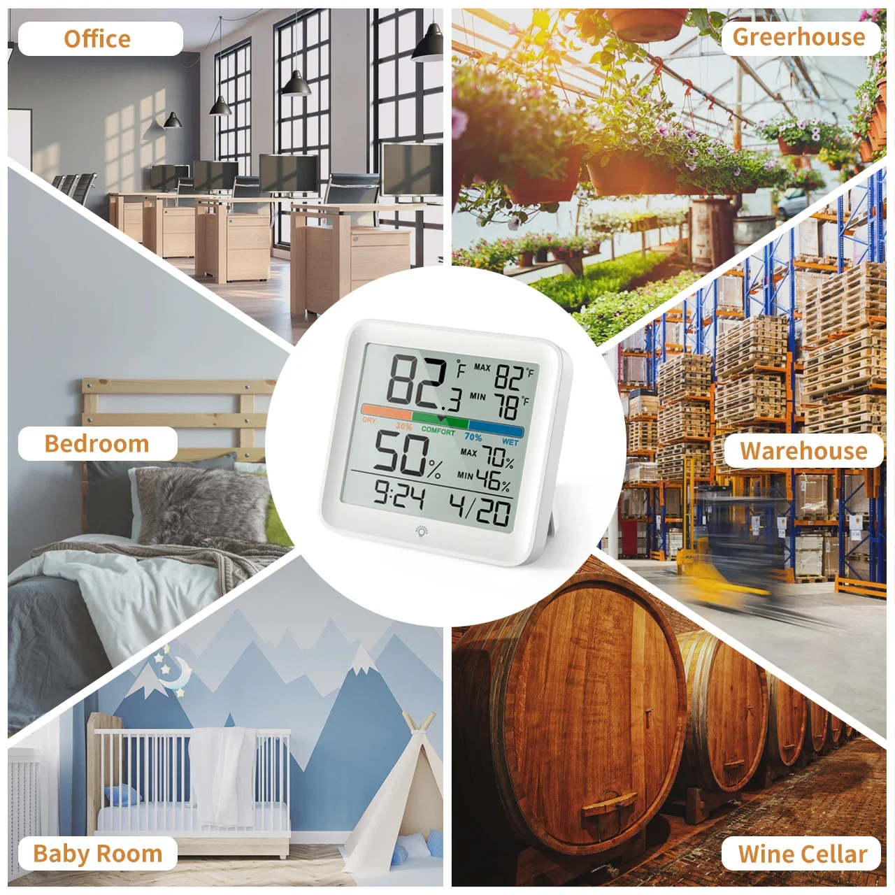 MIIIW Temperature And Humidity Clock Home Indoor High-precision Baby Room C/F Temperature Monitor LCD backlight Screen