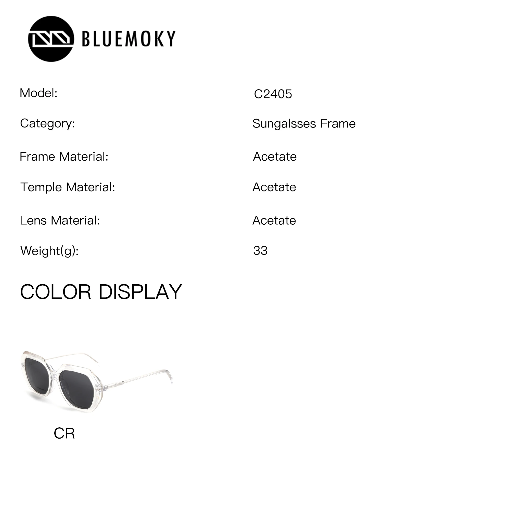 BLUEMOKY (L Size) Fashion Polygon Acetate Clip on Prescription Glasses For Women Bifocal Eyewear Distance And Reading