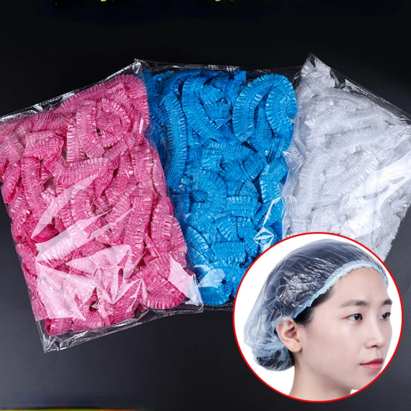 

Thicken 100pcs Disposable Shower Cap Elastic Mesh Shape Non-woven Bath Hat for Beauty Salon Spa Waterproof Hair Hat Shower Cap