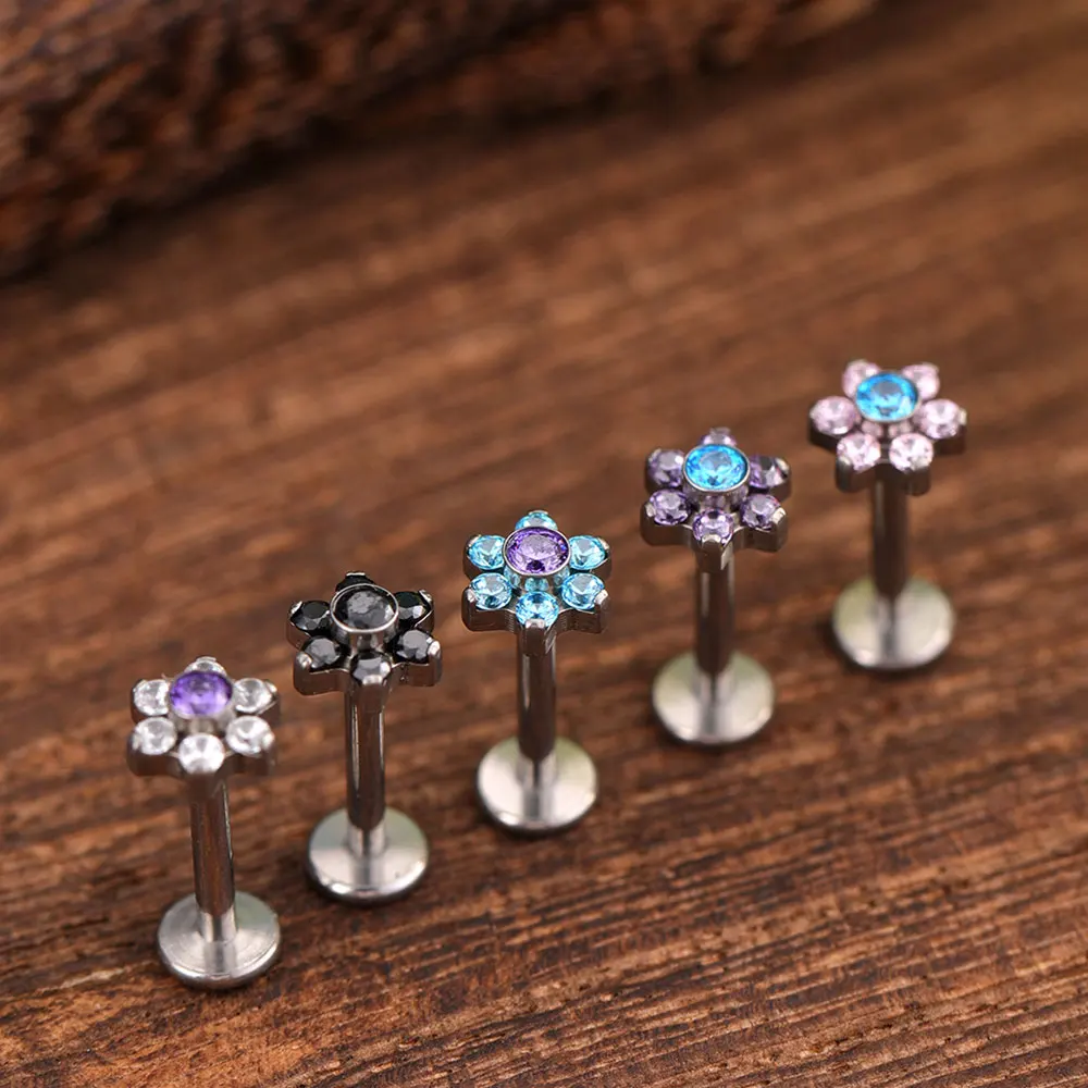 Milky Way ASTM F136 Titanium Piercing Jewelry 16G Nose PIERC Flower Earrings Cochlear Rings Ear Cartilage Helix Studs Flat BacK