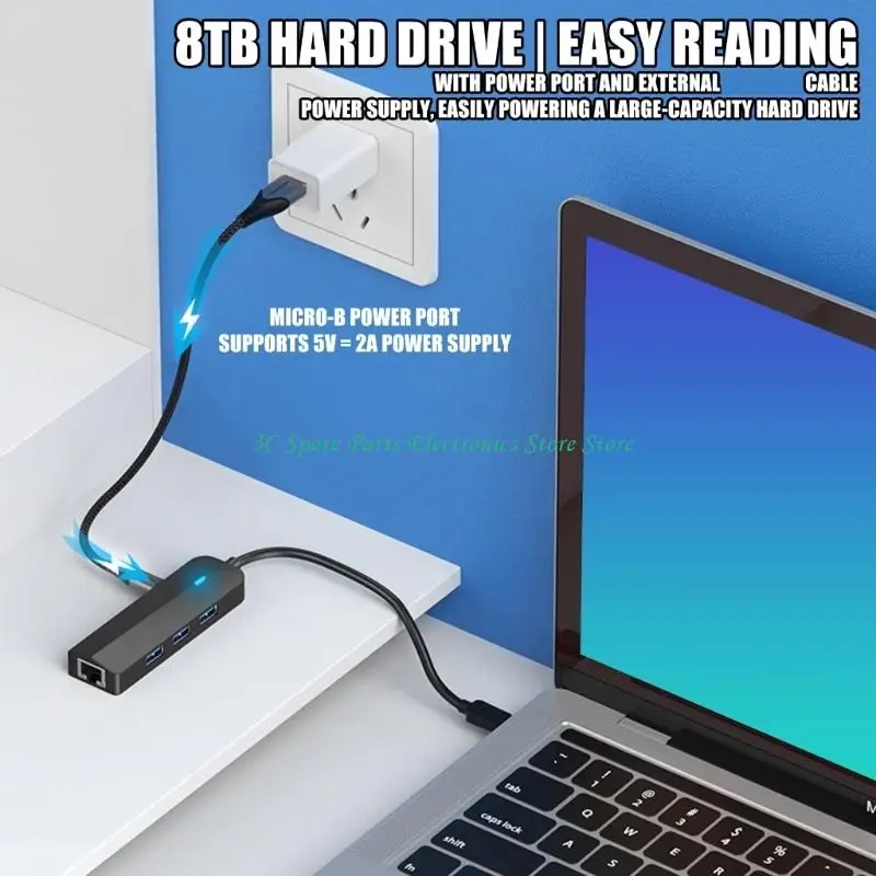 SZ Fast Speed USB C To Gigabit Ethernet 3 USB Port Converter Adapter For Computers