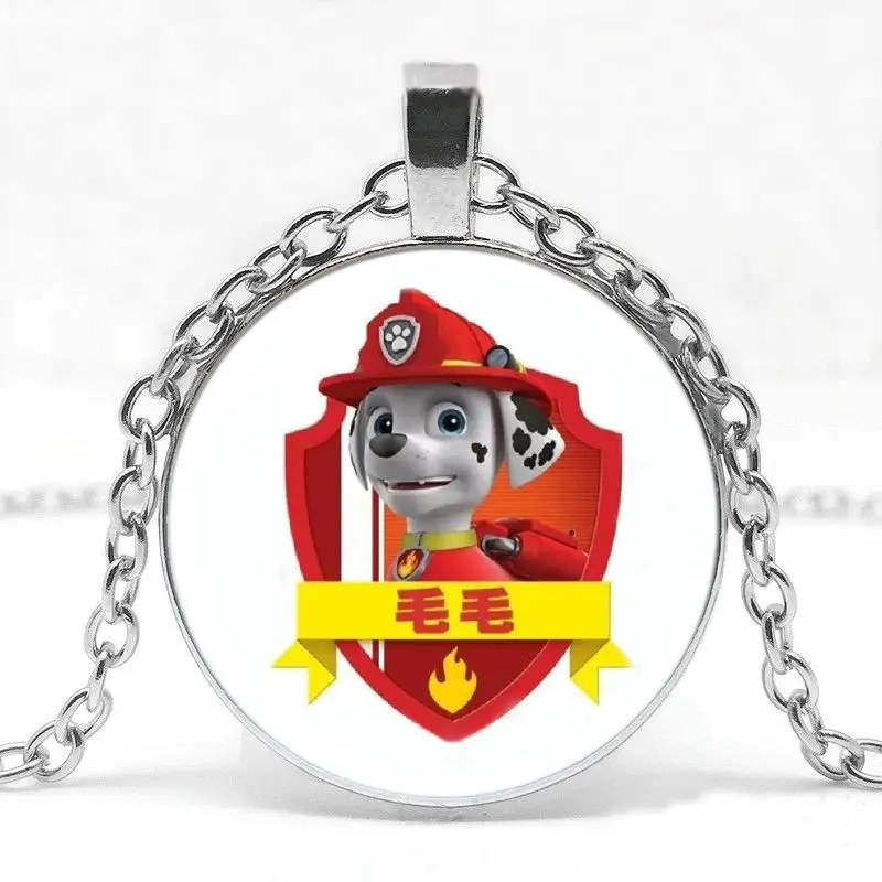 Paw Patrol Glass Time Gem Pendant Necklace Doggy Patrol Children Gift Cute Cartoon Jewelry for Kids Boys Girls Birthday Present