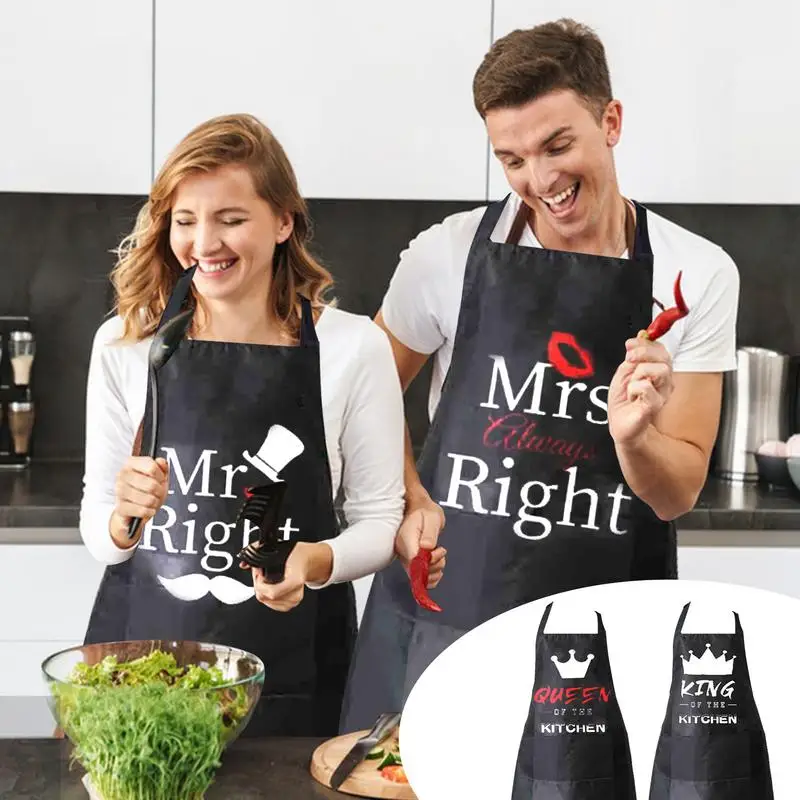 Funny Couple Aprons Kitchen Aprons Soft 2pcs Wear Resistant Waterdrop Resistant Non Fade Mr And Mrs Couple Aprons Set