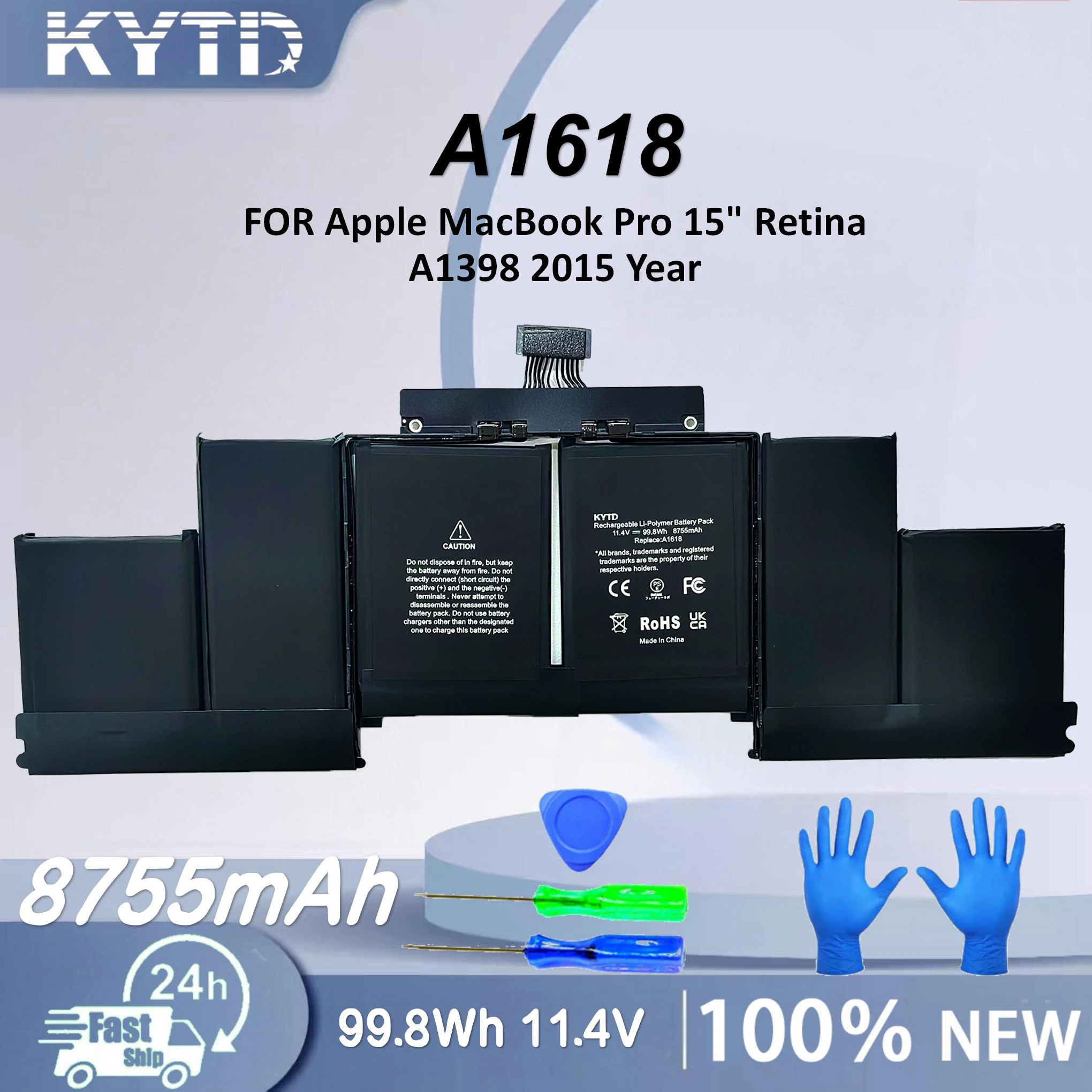 Batería KYTD 11,4 V 99,8 Wh A1618 para Apple MacBook Pro 15 "Retina A1398 año 2015 020-00079 MJLQ2LL/A MJLT2LL/A con herramientas