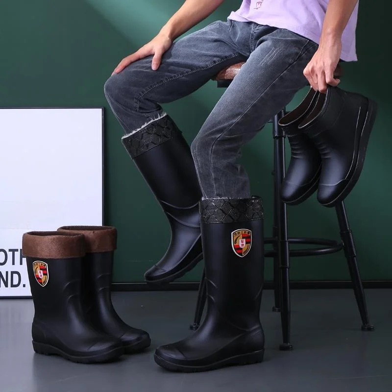 Botas de lluvia para hombre, tubo corto, tubo medio, forro polar, resistente al desgaste, antideslizante, impermeable, botas ...