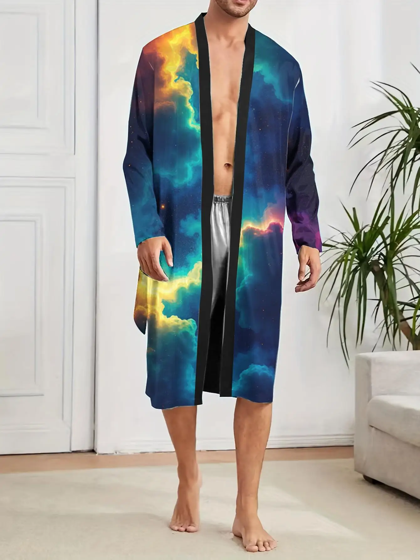 1pcs Men's Robes 2026 Spring/Summer Polyester Men's bathrobe robe Robe man nightie for men 3D Printed sleepwear Graphic