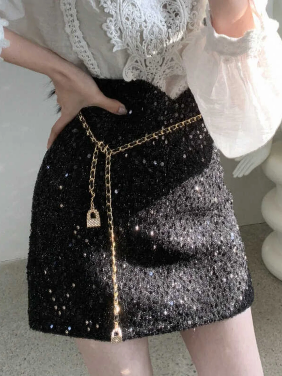 

Женские брюки-юбка Solowen Irregular Ba с молнией, облегающие, с пайетками, длиной макси, с высокой талией, А-силуэт, однотонные, для повседневной носки