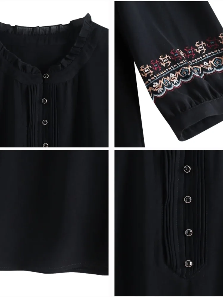 Ele geborduurde losse moeder irt zomer nieuwe Sle Koreaanse versie polyestervezel Seven Sve rond Ne halflange chiffon...