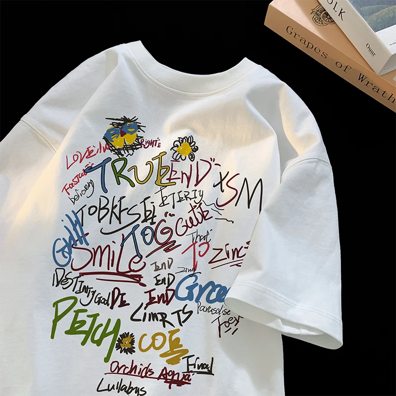 

Summer Cotton T-shirt Fiti Letter Printing Casual and Reliable UV Protective Coating Clothing Fashion Trend Unisex Harajuku Y2K